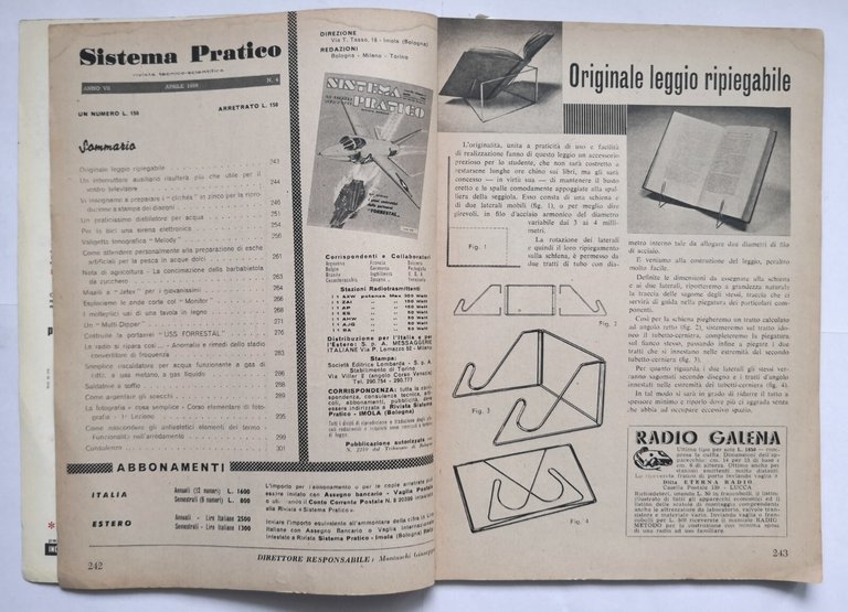 SISTEMA PRATICO aprile 1959 anno 7 rivista piani costruttivi portaerei …