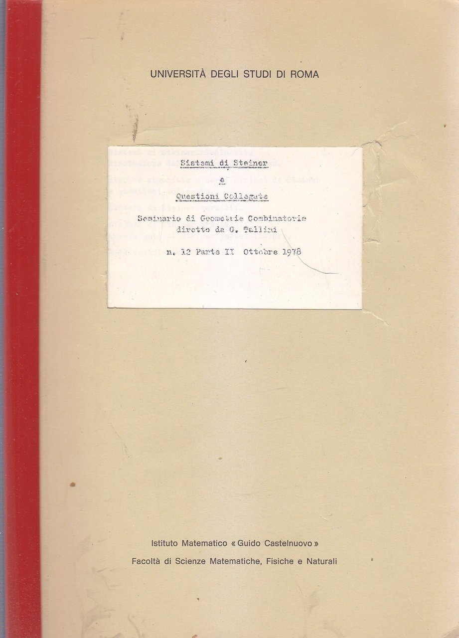 SISTEMI DI STEINER questioni collegate Marialuisa Resmini 1978 matematica Libro
