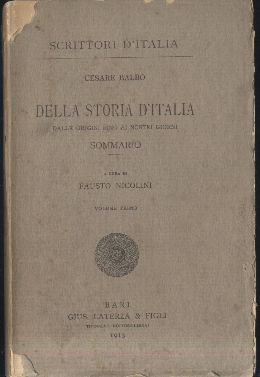 SOMMARIO DELLA STORIA D'ITALIA di Cesare Balbo 1913 Laterza libro … | Immagine principale
