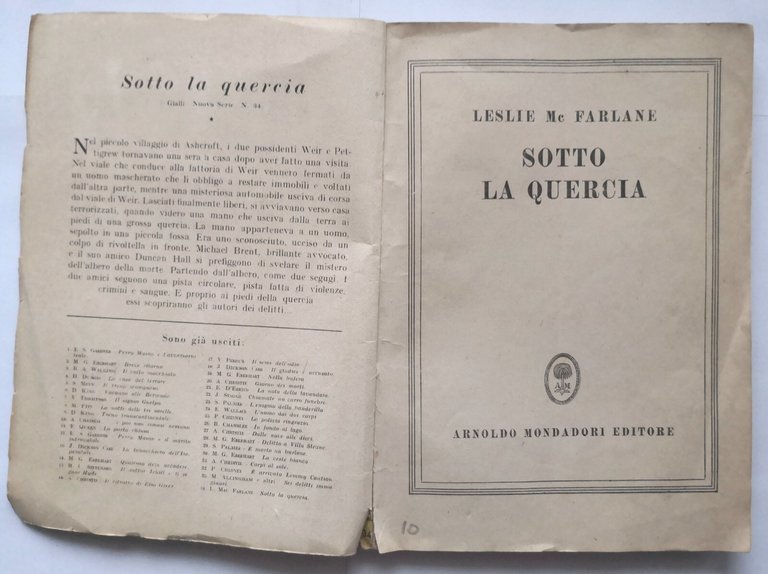 SOTTO LA QUERCIA di Leslie Mac Farlane 1947 Mondadori libro …