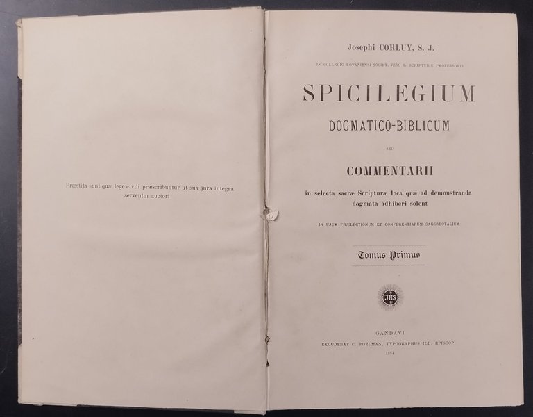 SPICILEGIUM DOGMATICO BIBLICUM di Josephi Corluy Volume 1 1884 Libro …