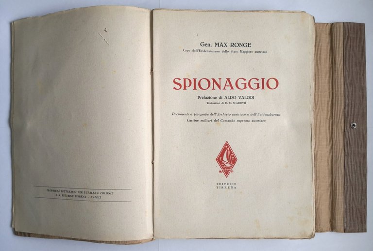 SPIONAGGIO di Max Ronge 1930 Editrice Tirrena Libro documenti e …