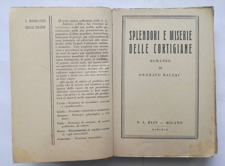 SPLENDORI E MISERIE DELLE CORTIGIANE di Onorato Balzac 1933 Elit …