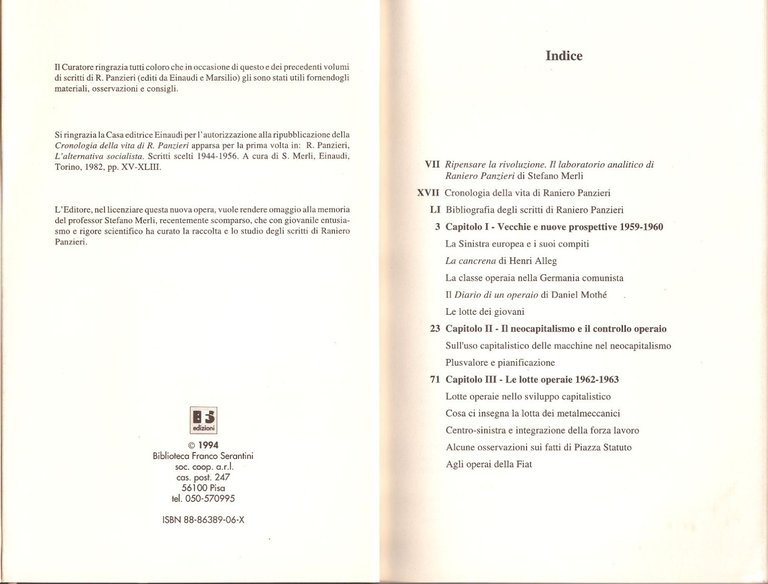 SPONTANEITÀ E ORGANIZZAZIONEdi Raniero Panzieri 1994 BFS libro quaderni rossi