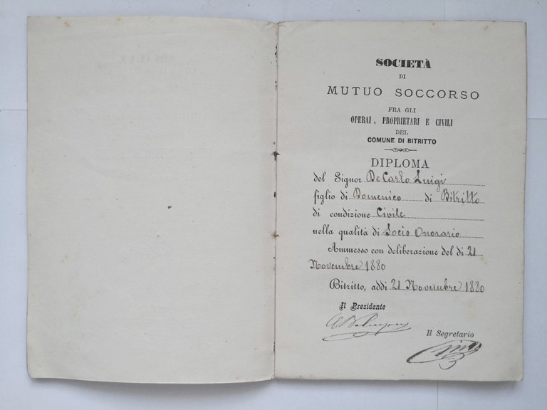STATUTO ORGANICO SOCIETÀ DI MUTUO SOCCORSO FRA OPERAI CIVILI BITRITTO …