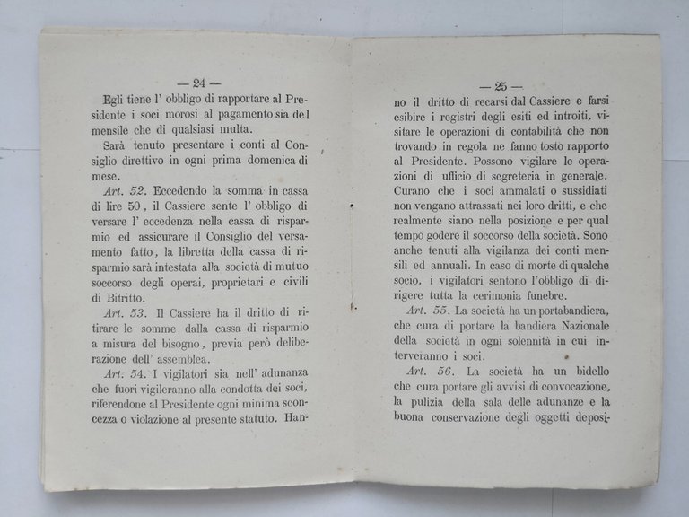 STATUTO ORGANICO SOCIETÀ DI MUTUO SOCCORSO FRA OPERAI CIVILI BITRITTO …