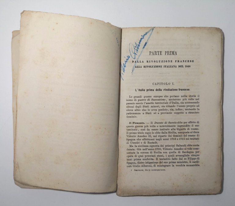 STORIA CONTEMPORANEA D ITALIA di Bertolini 1884 Paravia Libro antico …