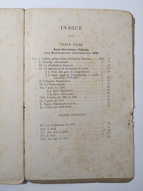 STORIA CONTEMPORANEA D ITALIA di Bertolini 1884 Paravia Libro antico …