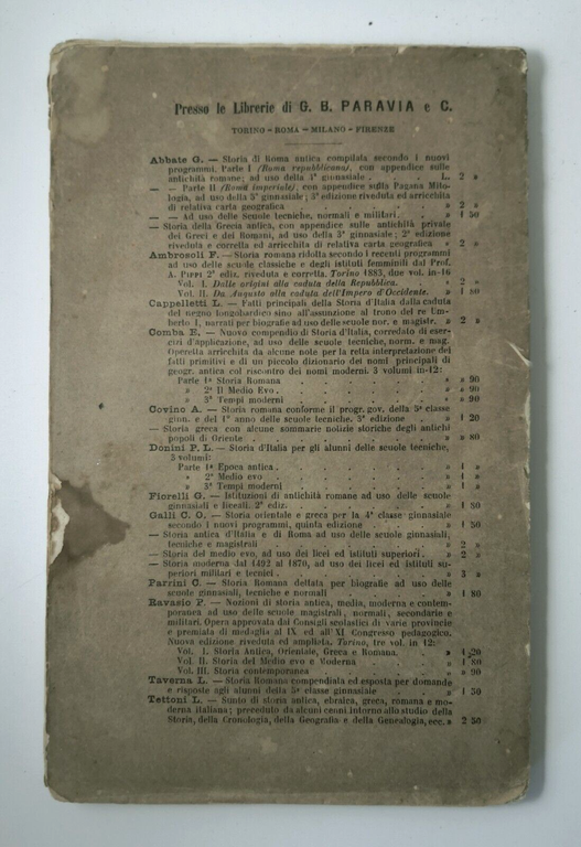 STORIA CONTEMPORANEA D ITALIA di Bertolini 1884 Paravia Libro antico …