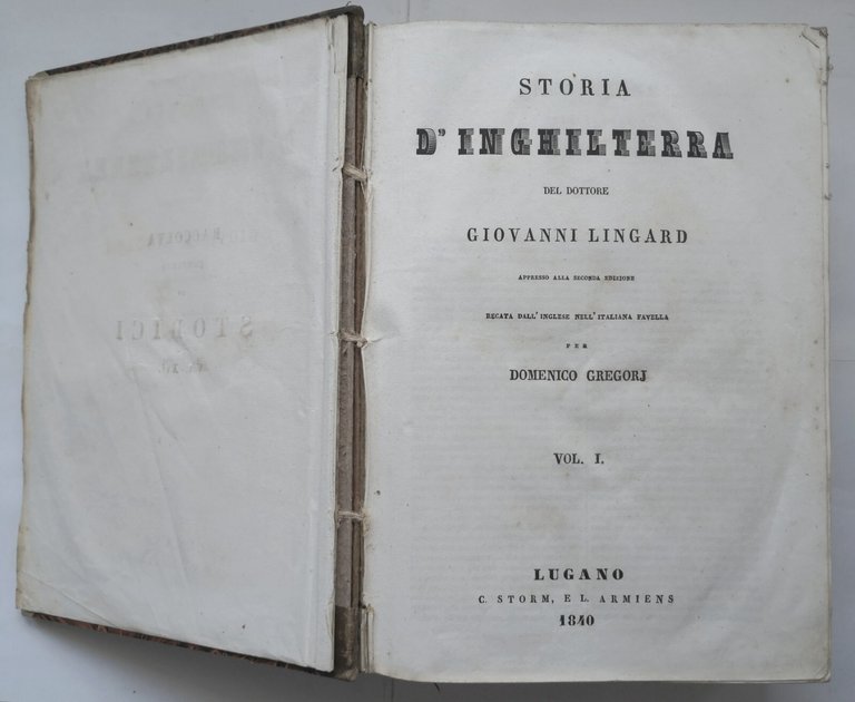 STORIA D'INGHILTERRA di Giovanni Lingard + PARLAMENTO 3 volumi 1840 …