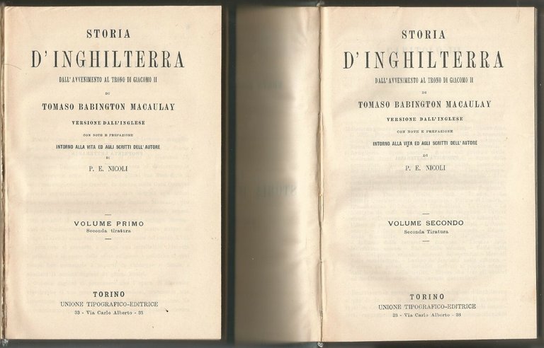 Storia d'Inghilterra di Tomaso Babington Macaulay  1857 9 volumi libro antico