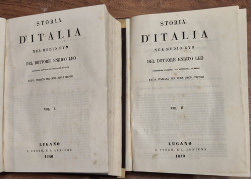 STORIA D'ITALIA NEL MEDIOEVO di Enrico Leo 2 volumi 1840 …