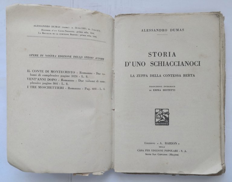 STORIA D'UNO SCHIACCIANOCI di Alessandro Dumas 1933 Barion libro illustrato