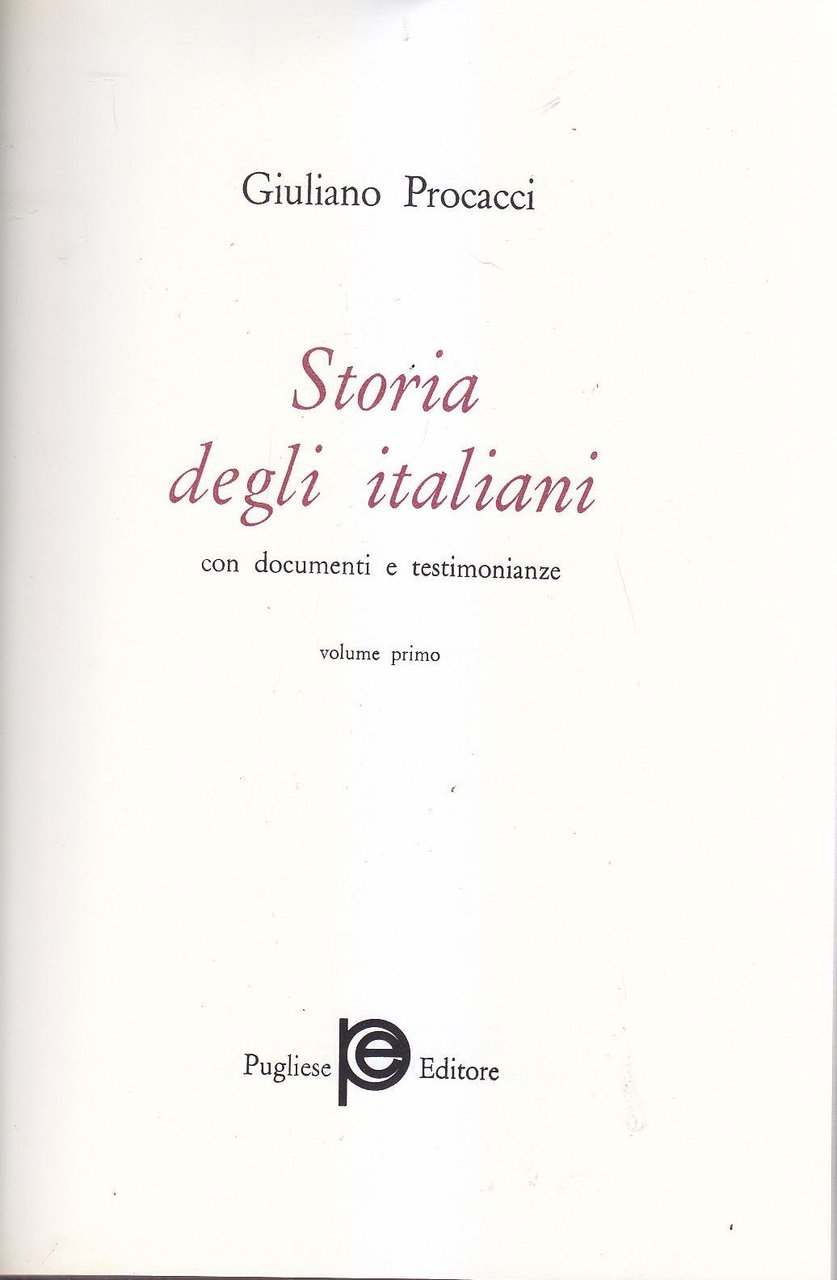 STORIA DEGLI ITALIANI di Giuliano Procacci 2 Volumi in cofanetto …