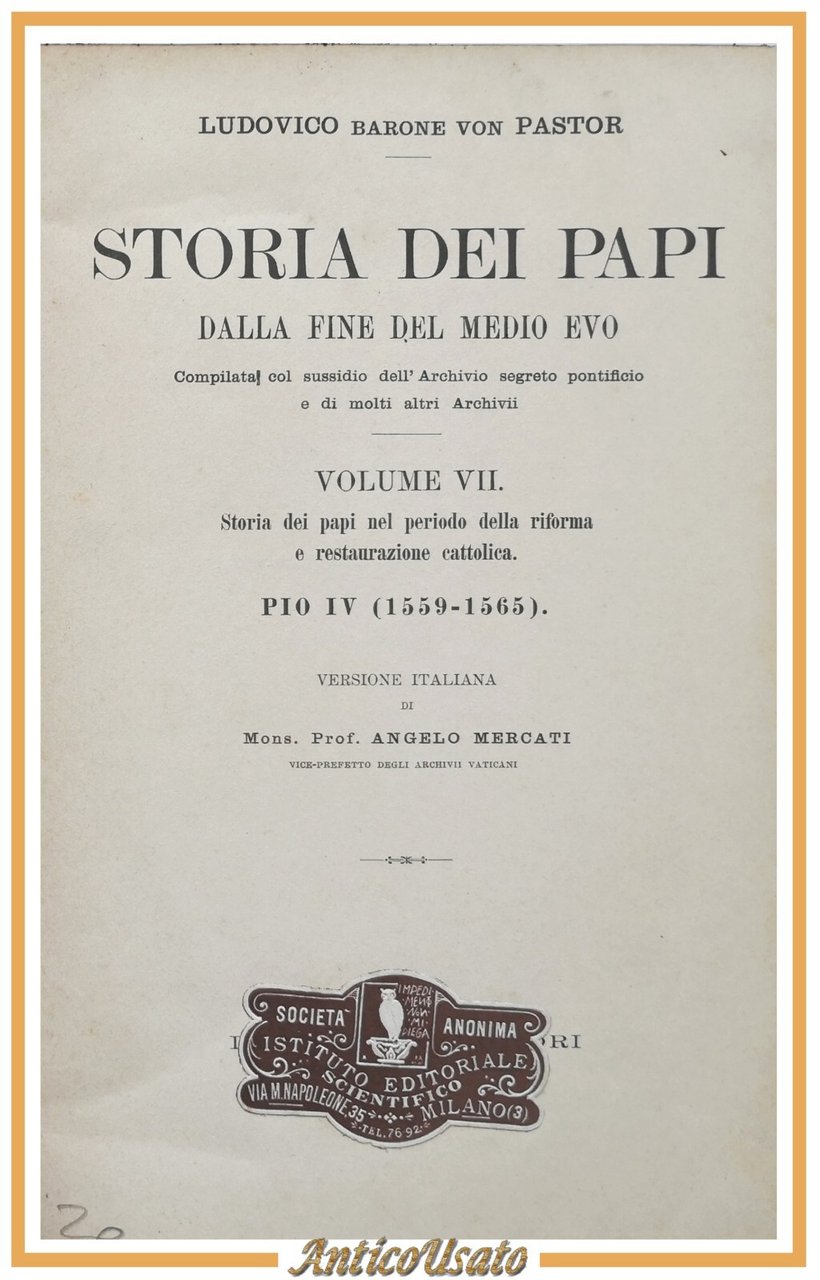 STORIA DEI PAPI nel periodo della riforma PIo IV di …