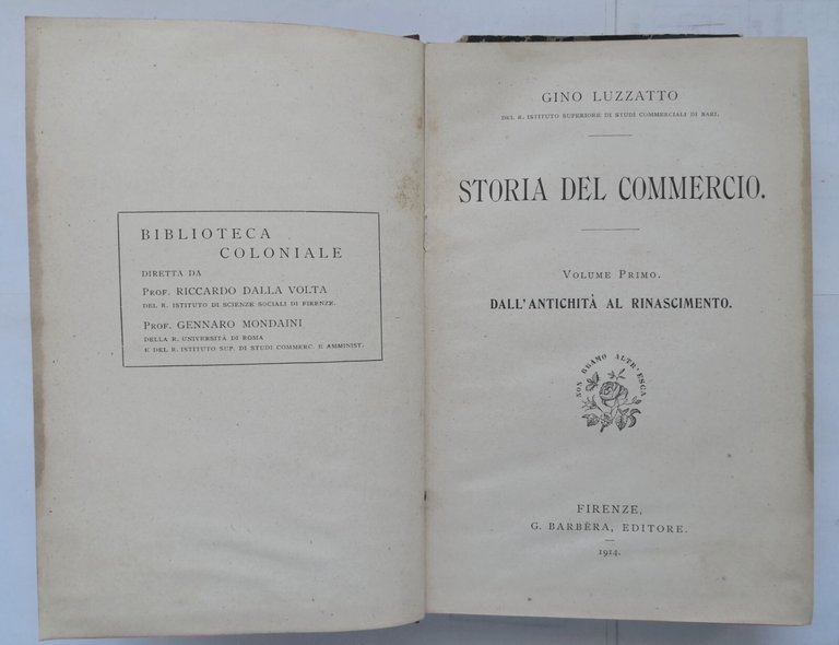 STORIA DEL COMMERCIO di Gino Luzzatto volume 1 antichità 1914 …