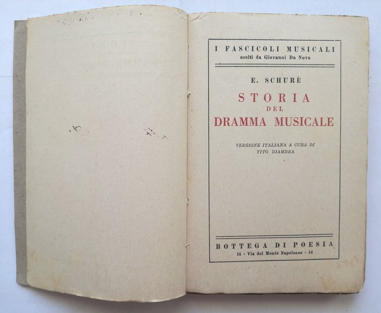 STORIA DEL DRAMMA MUSICALE di E Schurè 1924 Bottega di …