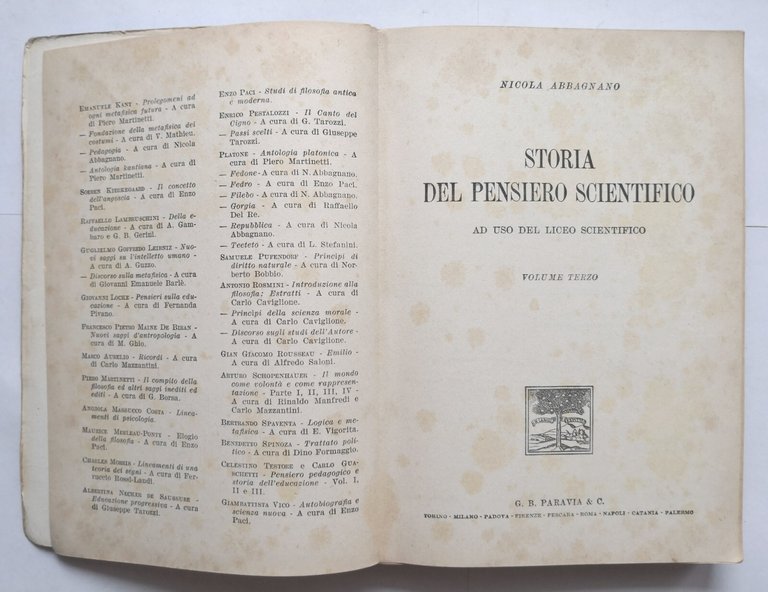 STORIA DEL PENSIERO SCIENTIFICO volume 3 di Nicola Abbagnano 1960 …