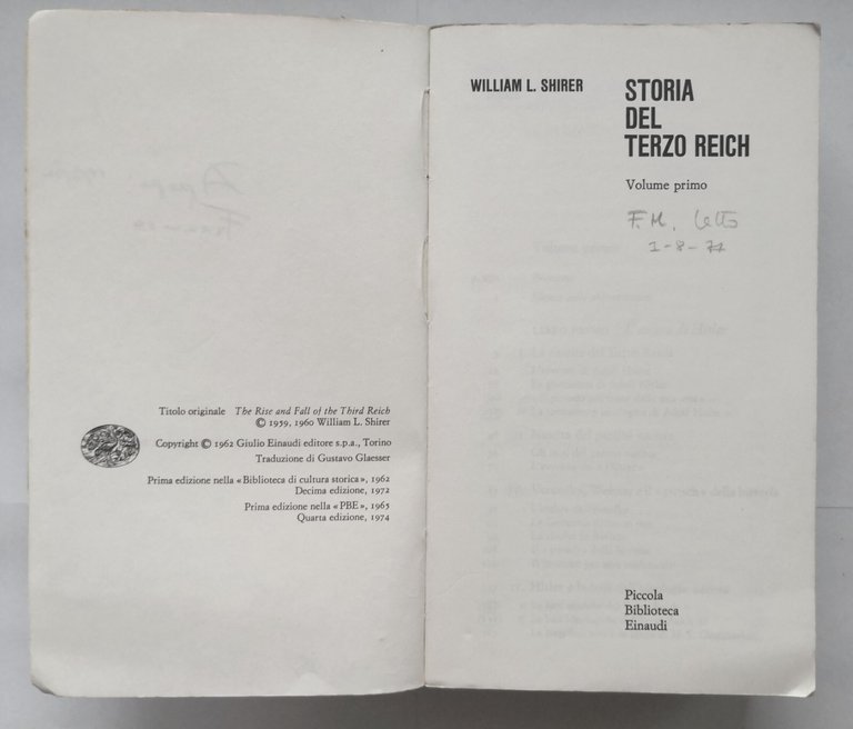 STORIA DEL TERZO REICH di William Shirer 2 volumi completo …