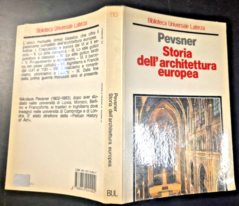 STORIA DELL'ARCHITETTURA EUROPEA di Nikolaus Pevsner 1990 Laterza Libro
