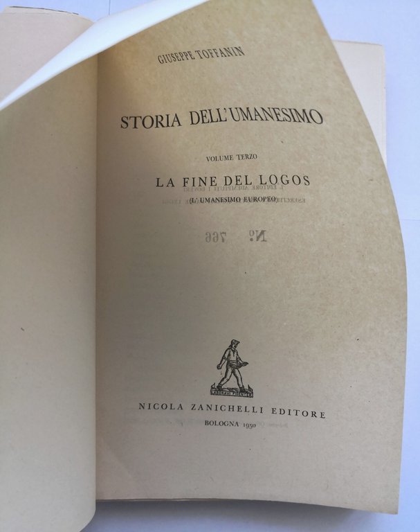 STORIA DELL'UMANESIMO volume 3 di Giuseppe Toffanin 1950 Zanichelli libro …