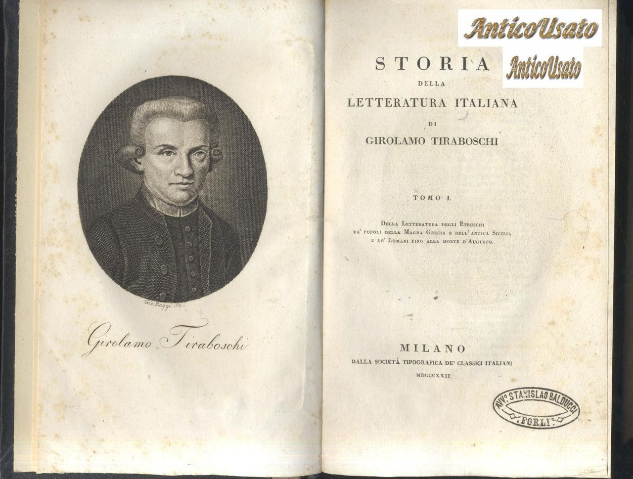 Storia Della Letteratura Italiana di Girolamo Tiraboschi 1822 libri 16 …