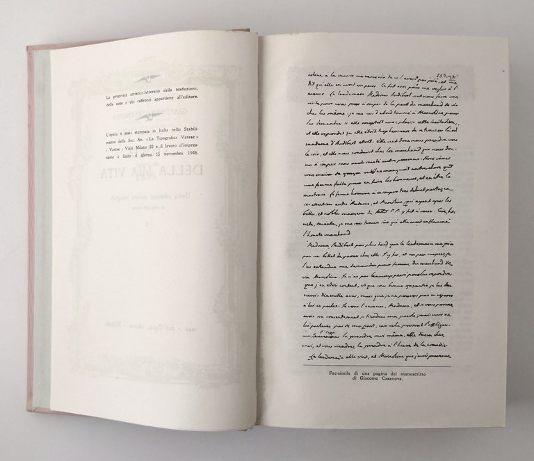 STORIA DELLA MIA VITA di Giacomo Casanova 2 Volumi 1946 …