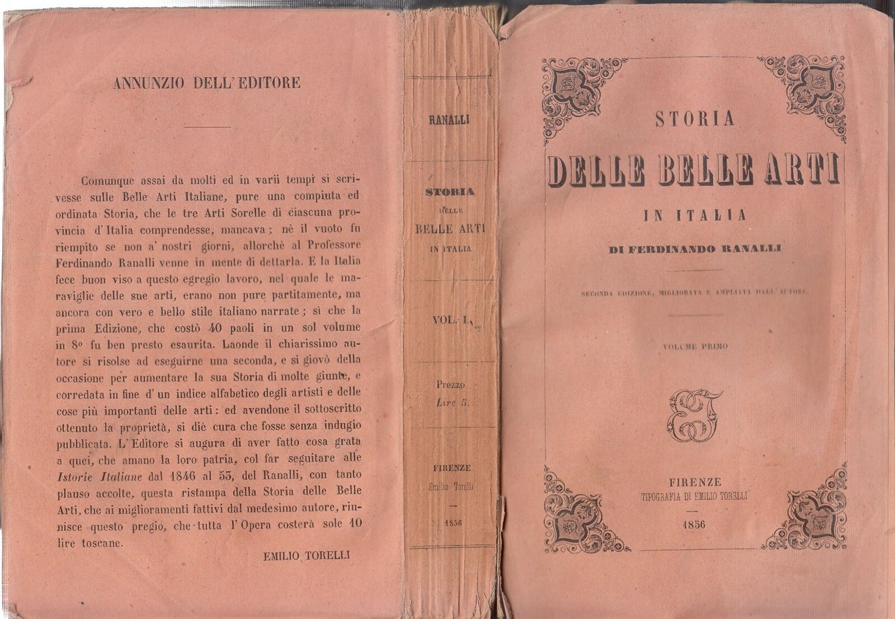 STORIA DELLE BELLE ARTI IN ITALIA Volume 1 di Ferdinando …
