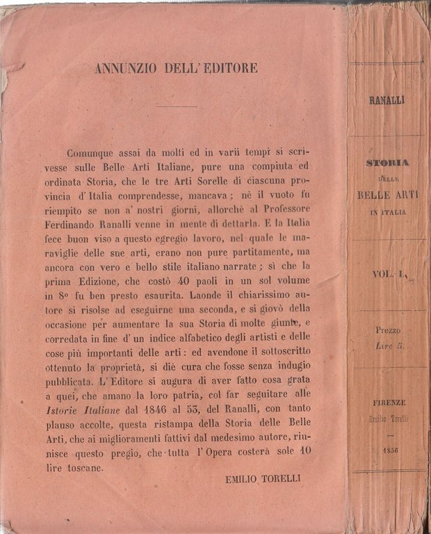 STORIA DELLE BELLE ARTI IN ITALIA Volume 1 di Ferdinando …