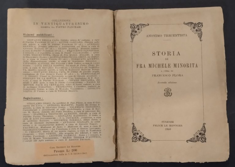 STORIA DI FRA MICHELE MINORITA Anonimo Trecentista 1946 Le Monnier …