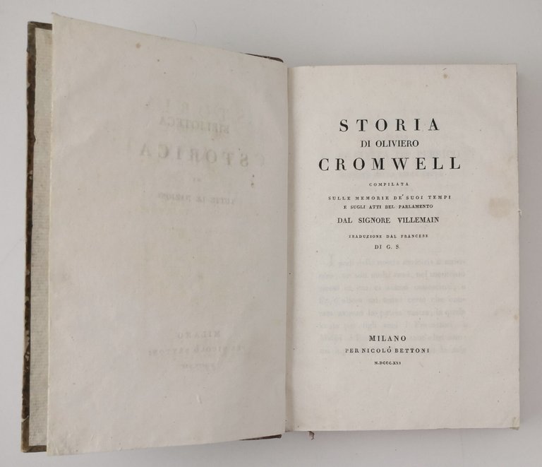 STORIA DI OLIVIERO CROMWELL Villemain 1821 Nicolò Bettoni Libro antico …