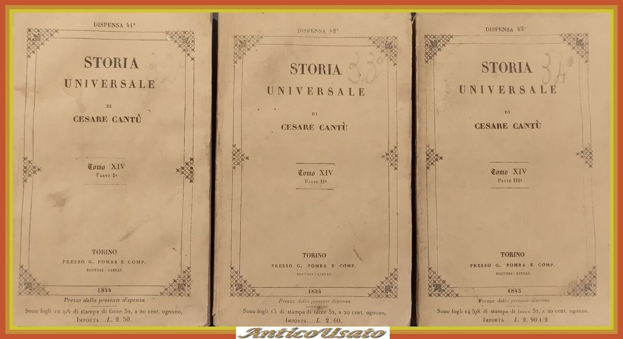STORIA UNIVERSALE del XV secolo di Cesare Cantù 3 VOLUMI …