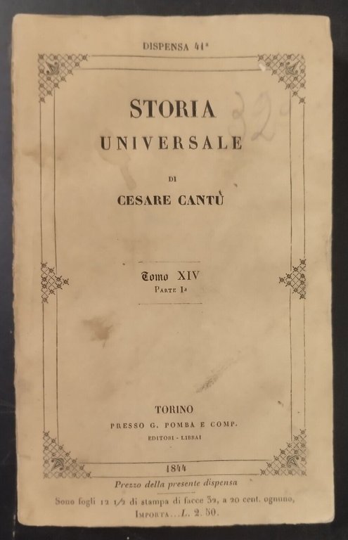 STORIA UNIVERSALE del XV secolo di Cesare Cantù 3 VOLUMI …