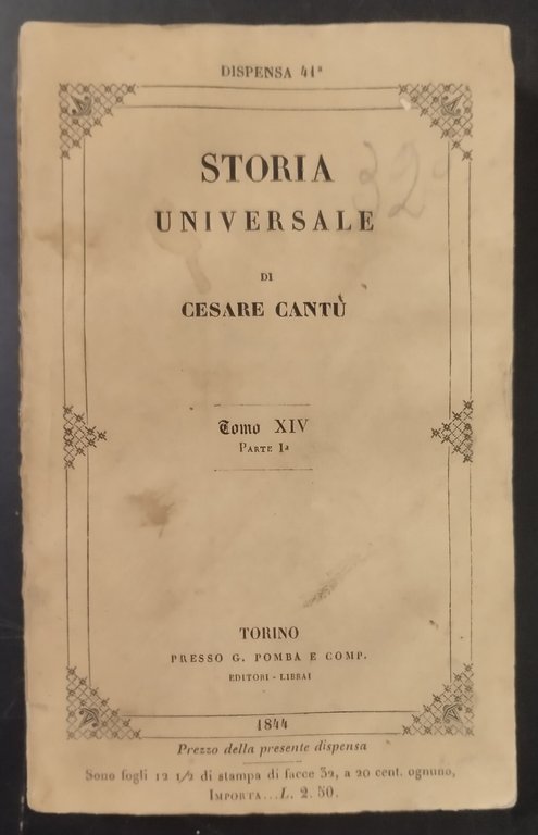STORIA UNIVERSALE del XV secolo di Cesare Cantù 3 VOLUMI …