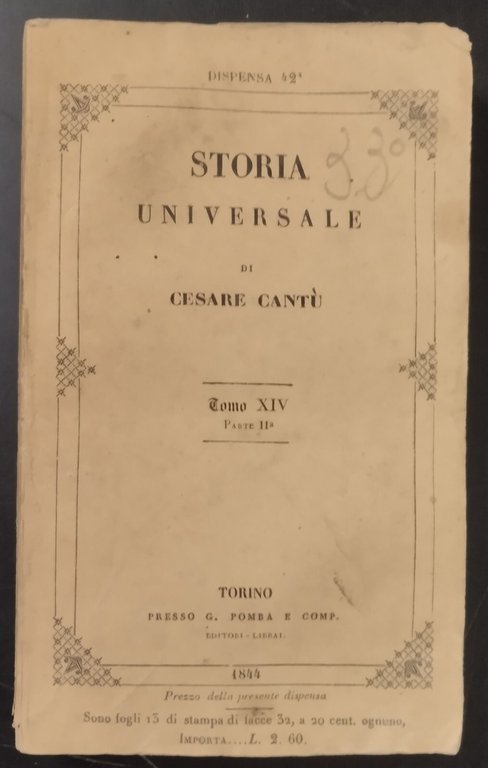 STORIA UNIVERSALE del XV secolo di Cesare Cantù 3 VOLUMI …