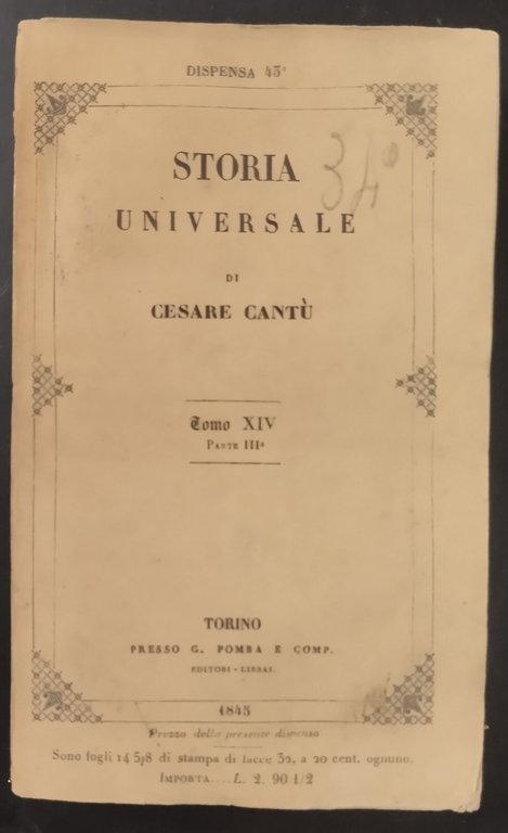 STORIA UNIVERSALE del XV secolo di Cesare Cantù 3 VOLUMI …