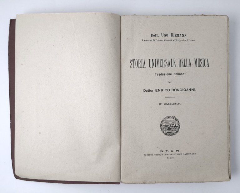 STORIA UNIVERSALE DELLA MUSICA di Ugo Riemann 1919 STEN Libro …