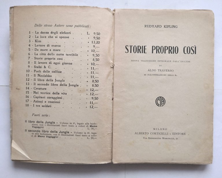 STORIE PROPRIO COSI di Rudyard Kipling 1929 Corticelli libro racconti …