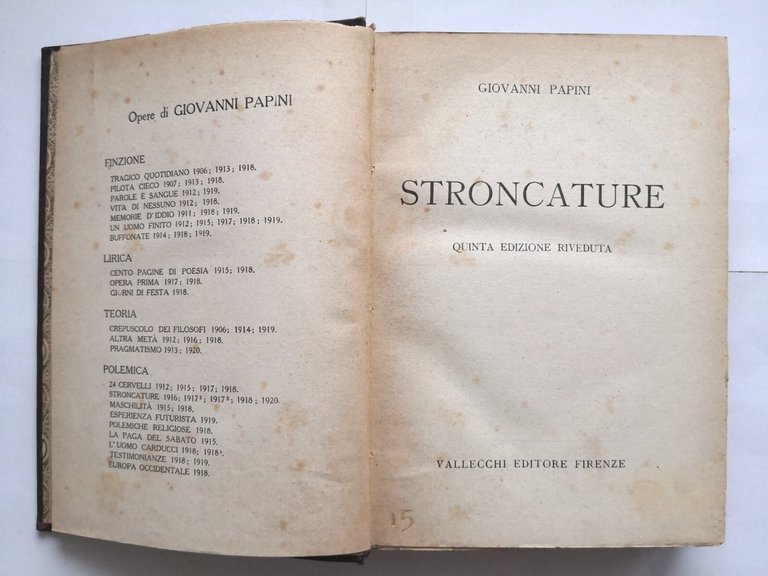 STRONCATURE di Giovanni Papini V edizione Vallecchi Libro 1920?