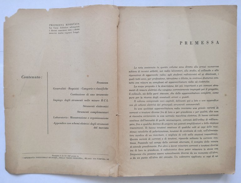 STRUMENTI ELETTRICI DI MISURA Arturo Recla 1947 Editrice Radio Industria …
