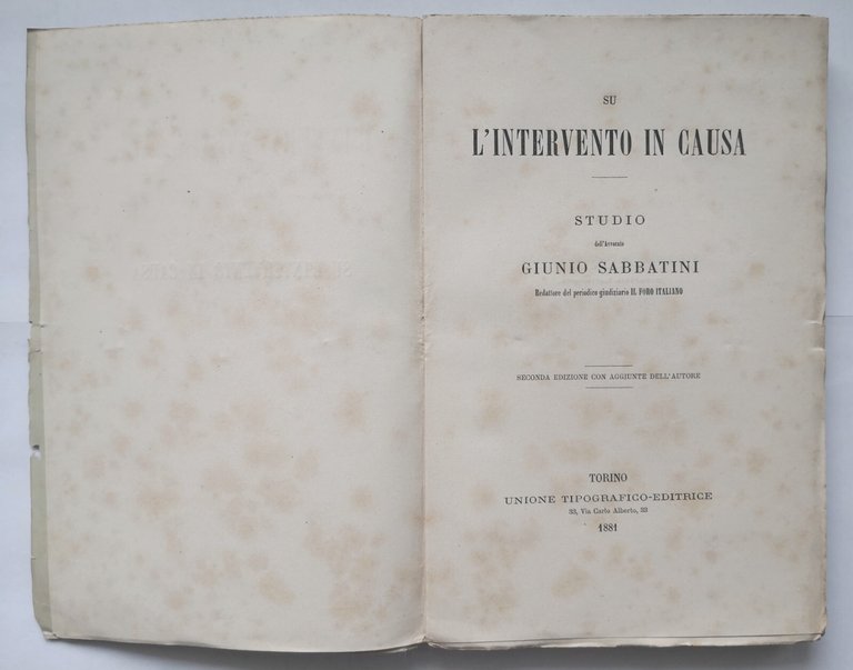 SU L'INTERVENTO IN CAUSA di Giunio Sabbatini 1881 UTET libro …