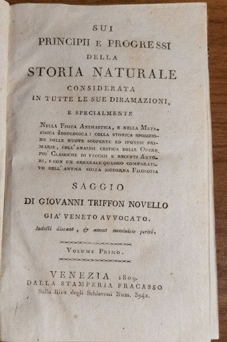 SUI PRINCIPI E PROGRESSI DELLA STORIA NATURALE di Triffon Novello …