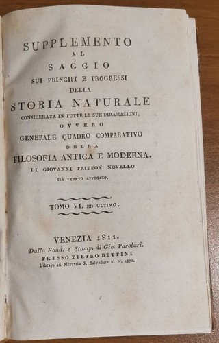 SUI PRINCIPI E PROGRESSI DELLA STORIA NATURALE di Triffon Novello …