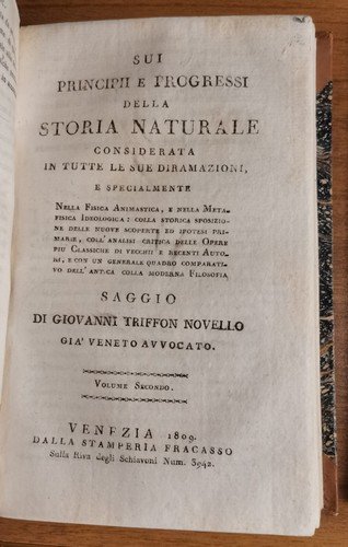 SUI PRINCIPI E PROGRESSI DELLA STORIA NATURALE di Triffon Novello …