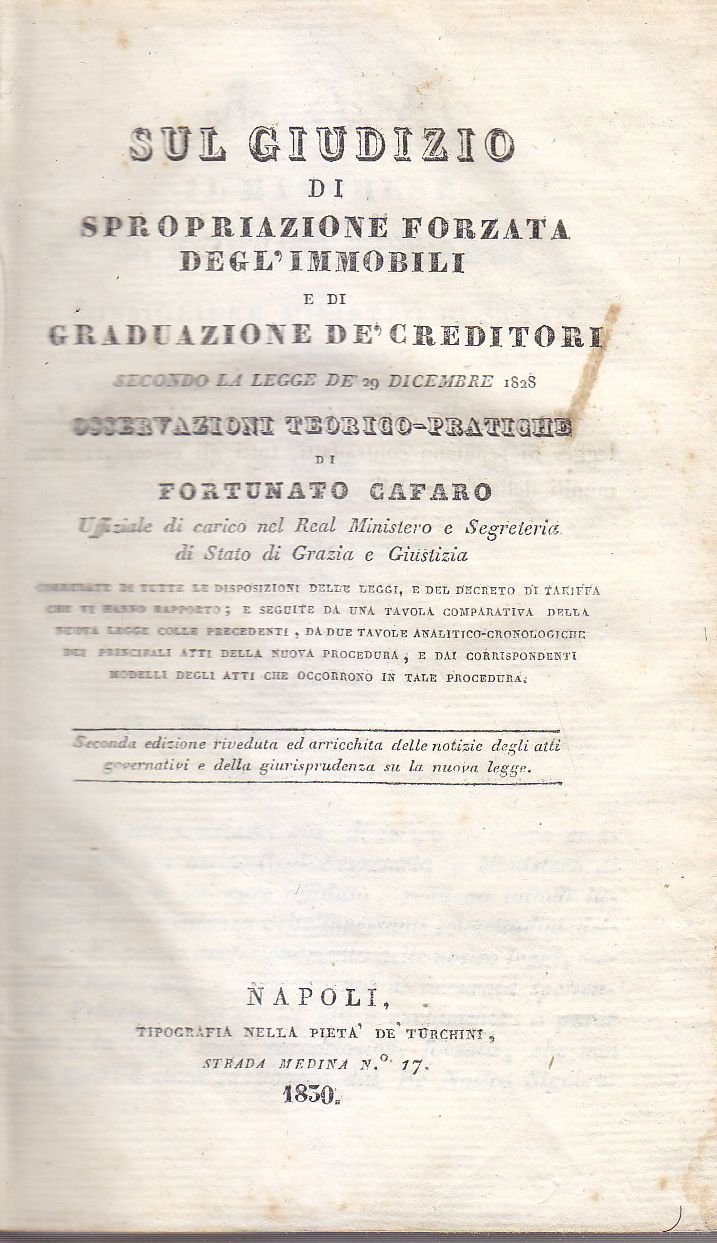 SUL GIUDIZIO DI SPROPRIAZIONE FORZATA DEGLI IMMOBILI Fortunato Cafaro 1830 …