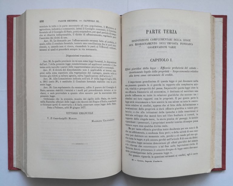 SUL RIORDINAMENTO DELLA IMPOSTA FONDIARIA di Giorgio Curcio 1888 UTET …