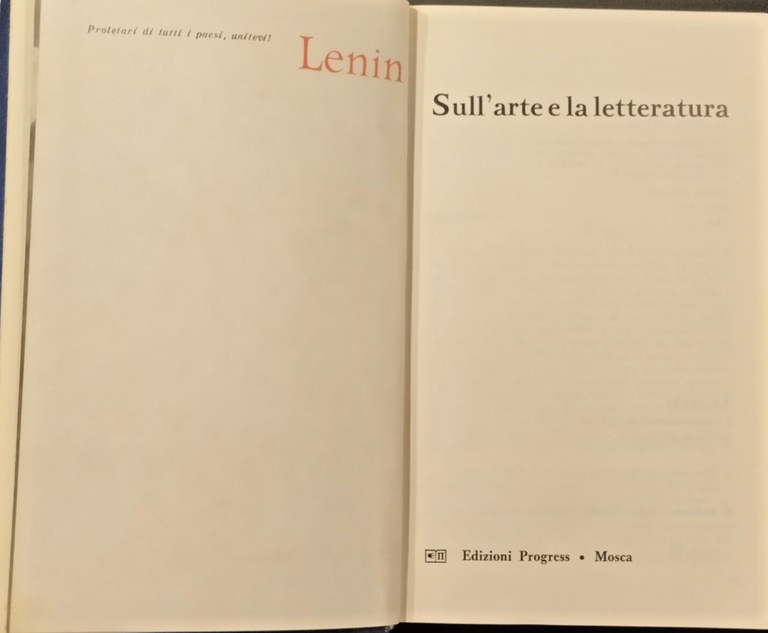 SULL'ARTE E LA LETTERATURA di Vladimir Lenin 1977 Progress Libro …