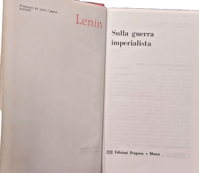 SULLA GUERRA IMPERIALISTA di Nicolai Lenin 1977 Progress Libro comunismo