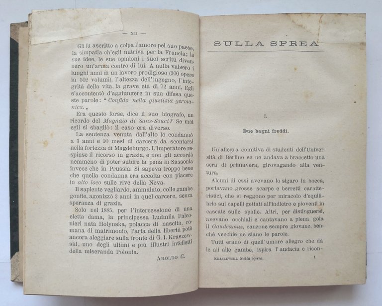 SULLA SPREA romanzo di Kraszewski 1900 Fratelli Treves libro antico