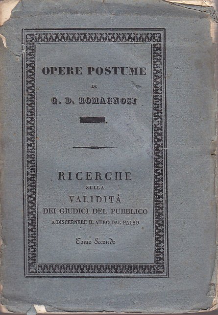 SULLA VALIDITA’ DEI GIUDICJ Volume 2 di Giandomenico Romagnosi 1836 …
